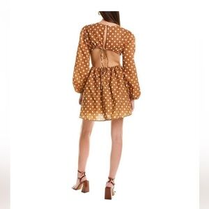 NWT Charlie Holiday Halcyon Polka Dot Dress Caramel Tan Brown White Open Back